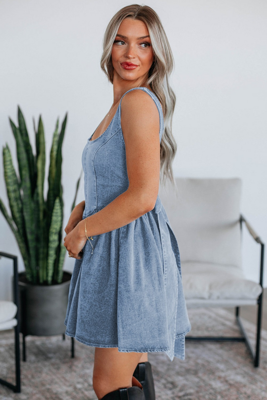 Denim Bowtie Mini Dress